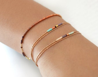 Delicate Rose Gold Bracelet with Tiny Beads, Minimalist Thin Dainty & Colorful Beaded Chain Bracelet, Multicolor Boho Friendship Bracelet