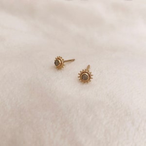 Boho Gold Moonstone Stud Earrings, Dainty Cristal Bohemian Moon Stone Studs Earring, Minimalist Gemstone Ear Accessory image 3