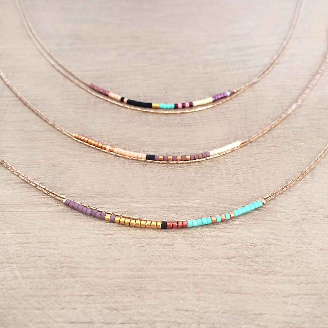 Rose Gold Delicate Necklace With Tiny Beads Elegant Minimalist
