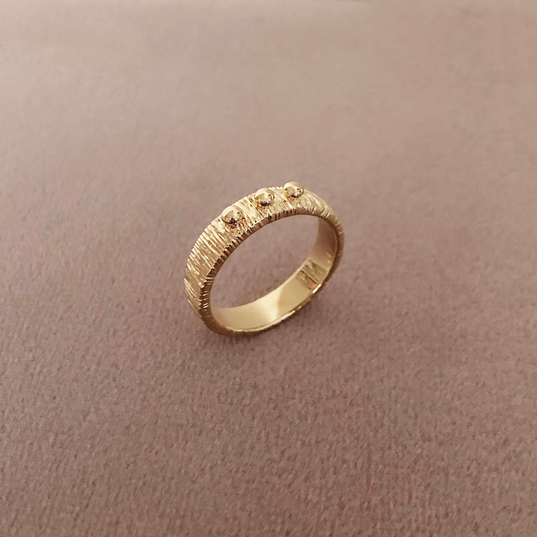 Textured Gold Band Ring, Stackable Simple Thick Gold Ring for Her, Gold