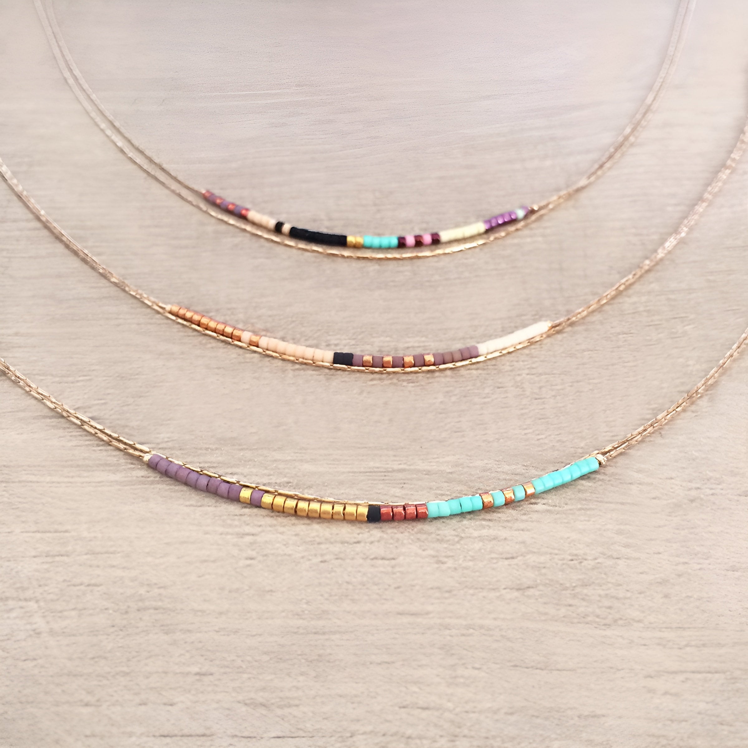 Rose Gold Delicate Necklace with Tiny Beads, 24k Goldplated Elegant Minimalist Dainty Layering Double Chain Layered Jewelry Gift
