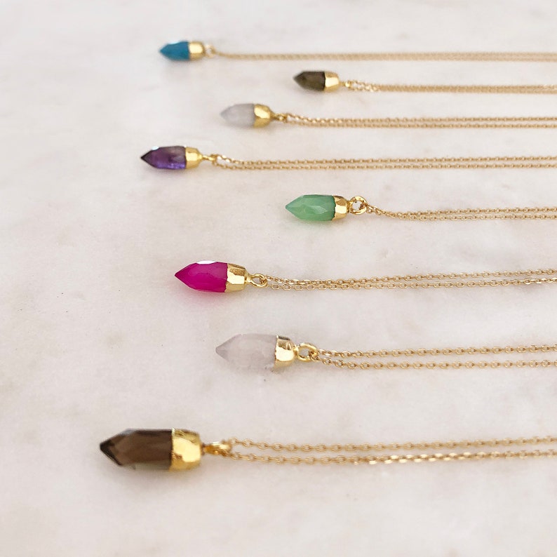 Dainty Mini Gemstone Point Necklace Minimalist Labradorite Birthstone Layering Necklace Elegant Moonstone Layered Crystal Gift Necklace