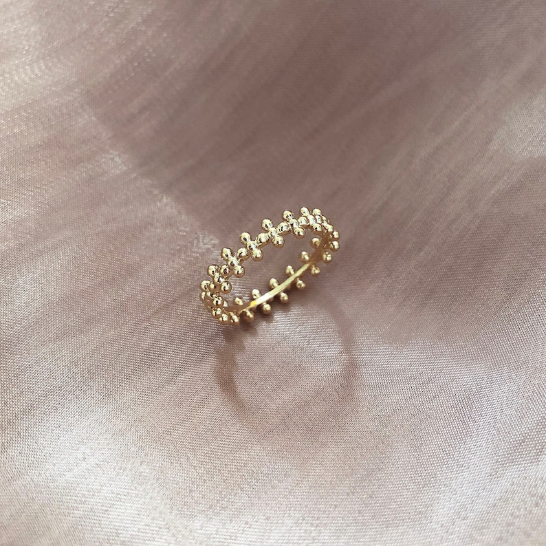 Gold Dotted Crown Ring, Boho Geometric Stacking Ring Gift for Her, Bohemian Modern Everyday Stackable Gold Plated Ring image 1