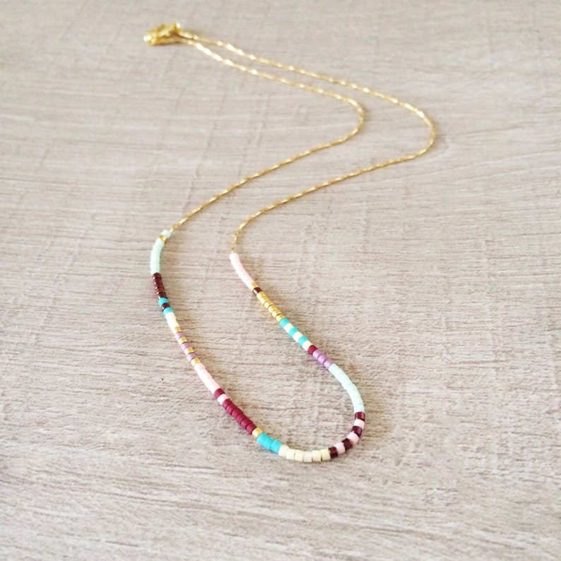 Dainty Boho Beaded Multicolor Necklace, Minimalist Layering Necklace, Colorful Summer Jewewlry image 2