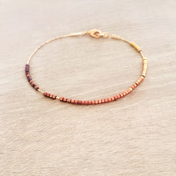 Dainty Ombre Bracelet, Gold or Rose Gold Minimalist Gradient Beaded Chain, Delicate & Elegant Holiday Gift for Her