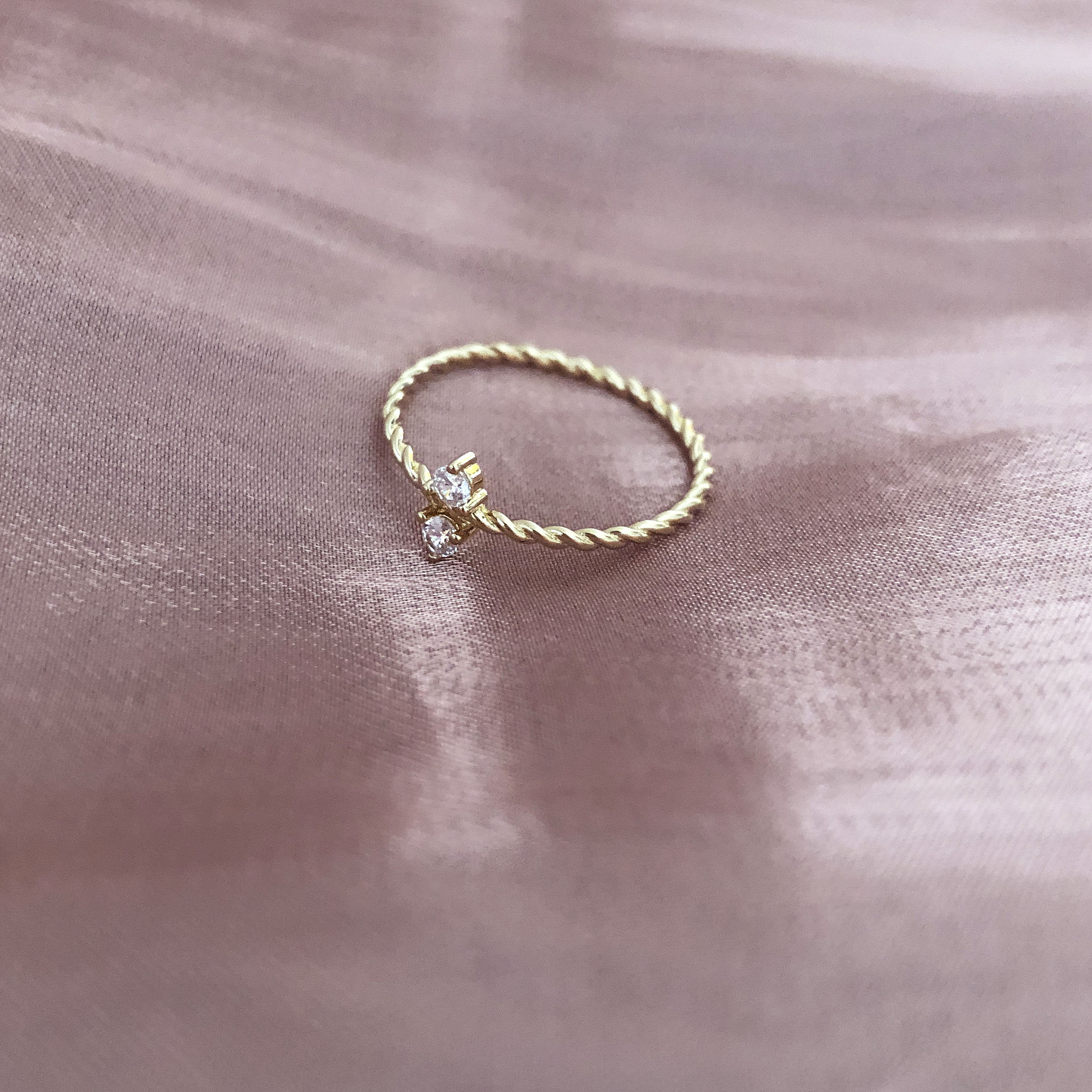 Dainty Gold Charm Ring Twisted Ring Double CZ Boho Elegant Etsy