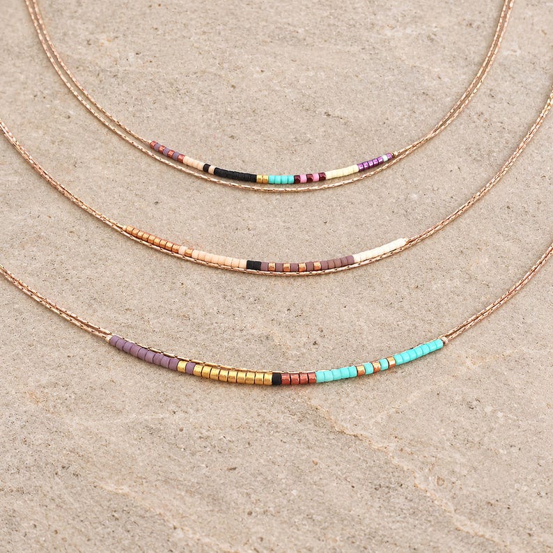 Rose Gold Delicate Necklace with Tiny Beads, 24k Goldplated Elegant Minimalist Dainty Layering Double Chain Layered Jewelry Gift image 1