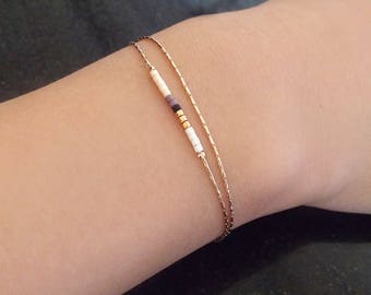 Minimalist Delicate Rose Gold Bracelet with Tiny Beads, Thin Dainty Multicolor Boho Bridal Friendship Gift, Pretty Neutral Chain Bracelet