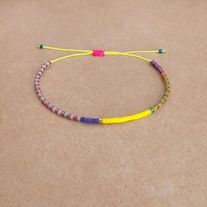 Multicolor Neon Cord Bracelet, Boho Thin Minimalist Beaded Adjustable Colorful Cute Summer Friendship Bracelet Gift for Her