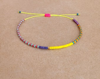 Multicolor Neon Kordel Armband, Boho dünne Minimalist Perlen einstellbare bunte niedliche Sommer Freundschaft Armband Geschenk für Sie