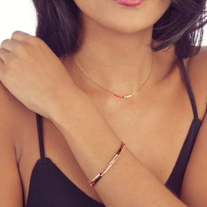 Minimalist Gold Delicate Necklace with Tiny Beads, Dainty Thin Short Layering Necklace, Colorful & Simple Beaded Boho Gift for Her image 7