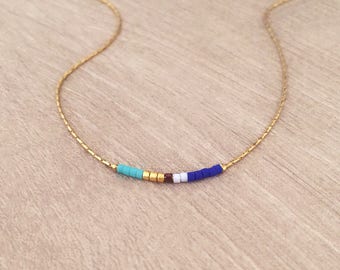 Minimalist Gold Delicate Short Necklace with Tiny Beads, Thin Layering Necklace, Colorful & Simple Boho Necklace