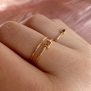 Thin Dainty Gold Baguette Ring with Tiny Crystal, Sparkly Simple Delicate Ring for Her, Pink Stone Minimalist Elegant Gift for Her image 3