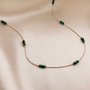 Turquoise Dainty Beaded Necklace, December Birthstone Gold Thin Delicate Chain with Blue Gemstone Beads, Boho Elegant Summer Jewelry