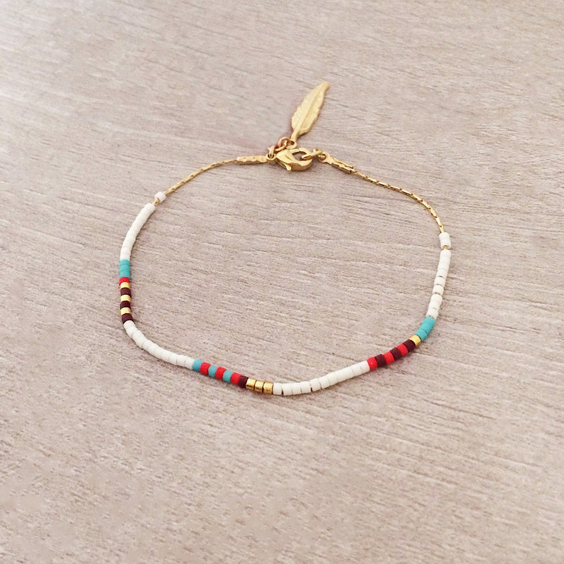 Delicate Multicolor Beaded Bracelet With Feather Charm White | Etsy