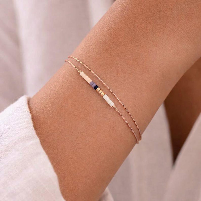 Delicate Rose Gold Bracelet with Small Beads, Dainty Beaded Minimalist Thin Bracelet, 24k Goldplated Boho Jewelry Gift for Woman image 9