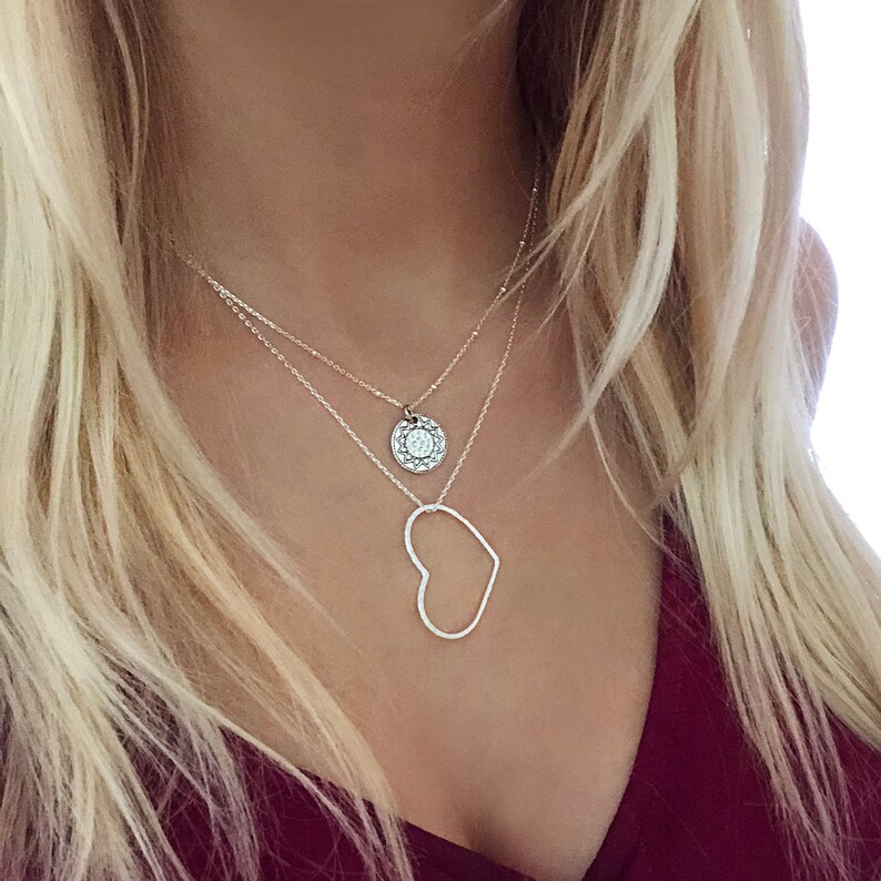 Dainty Silver Hammered Heart Necklace, Romantic Love Boho Gold Layering Necklace, Glamorous Minimalist Gift for Her image 6