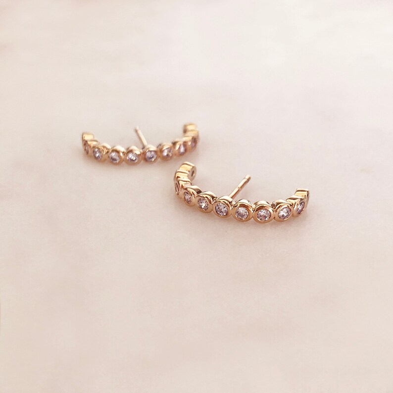 CZ Ear Lobe Cuff Edgy Boho Earrings Gold Dainty Zircon Studs Etsy
