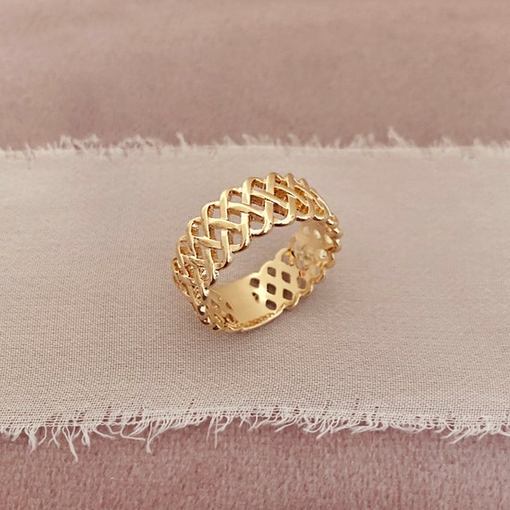 Textured Net Gold Band Ring, Geometric Thick Gold Ring for Her, Boho Edgy  Ring -  Canada