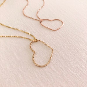 Dainty Silver Hammered Heart Necklace, Romantic Love Boho Gold Layering Necklace, Glamorous Minimalist Gift for Her image 9