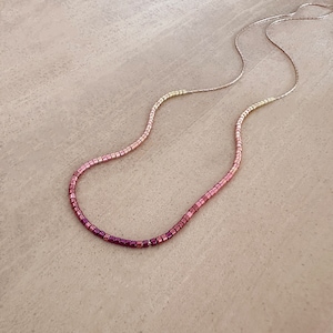 Dainty Pink Rose Gold Ombre Necklace, Warm-toned Elegant Beaded Minimalist Boho Layering Necklace, Plum Gradient Jewelry Gift Idea