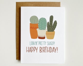 Tarjeta de felicitación de cumpleaños Humor de cactus, divertido y alegre regalo de plantas humorísticas para amigo, mamá, papá, hermano, hermana, esposo, esposa, hijo, hija