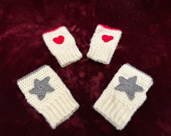 Crochet hearts and stars hand warmers ~ handmade soft fingerless gloves ~ soft star and heart gloves!