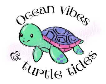Colorful Sea Turtle Digital Download | Cute Ocean Turtle PNG | Marine Animal Clipart for Kids Shirts | Instant Printable Design | Digital