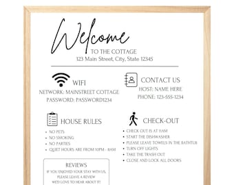 Editable Vacation Rental Welcome Sign: Airbnb, VRBO Guest Info (Digital Download)