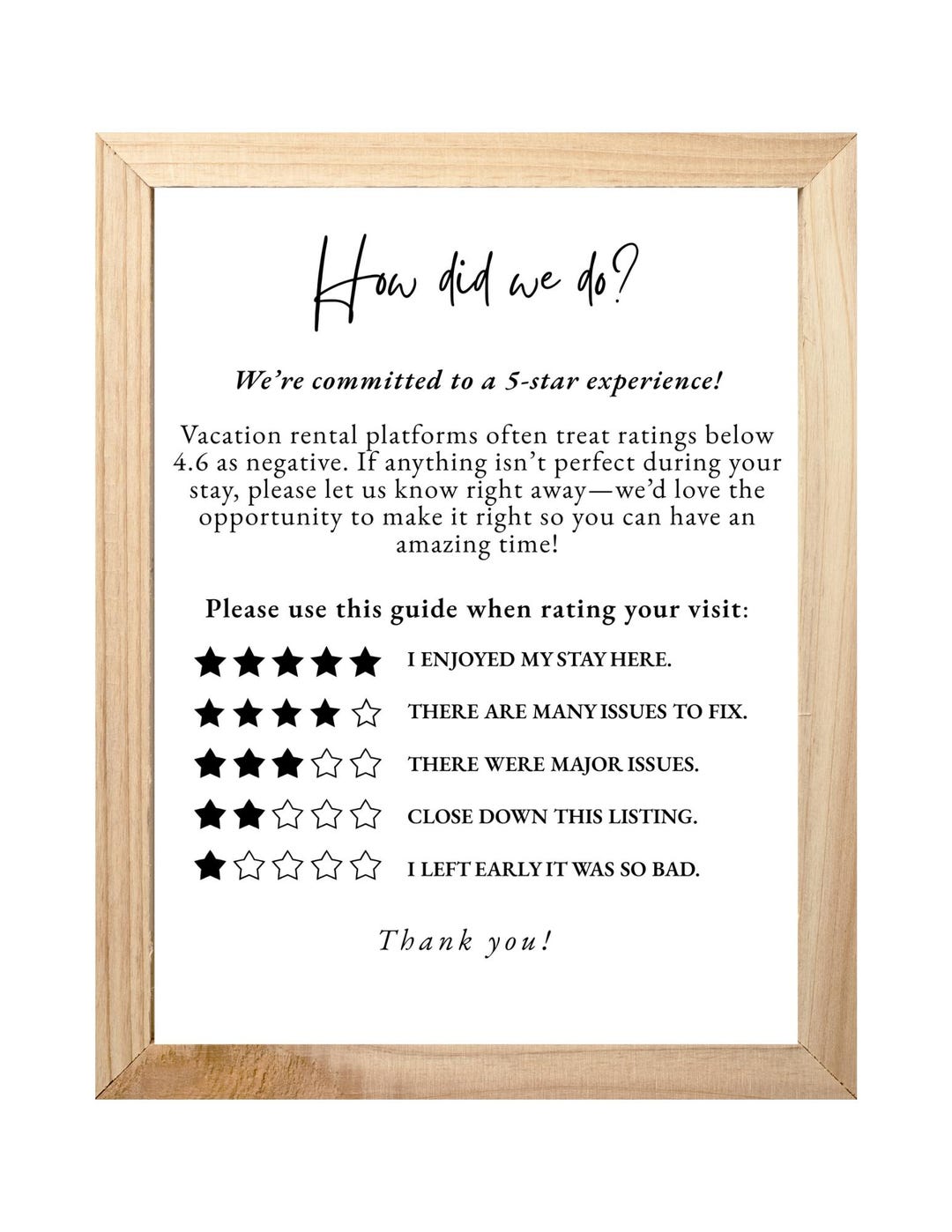 Short Term Rental Star Rating Guide Printable (PDF) for Airbnb or VRBO ...
