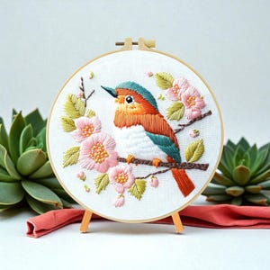 Simple Bird Flower Embroidery Kit for Beginners, Cute Bird Embroidery Kit Cross Stitch, Hand Embroidery Kit Gift, DIY Starter Craft Kit