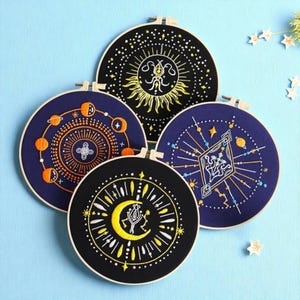 Star Totem Embroidery Kit for Beginners, Sun Moon Embroidery Kit Cross Stitch, Hand Embroidery Kit Gift, DIY Starter Craft Kit