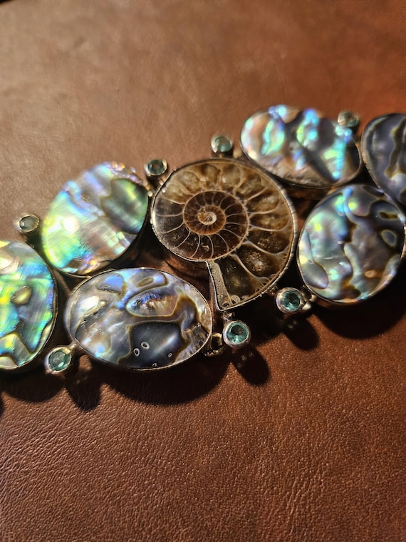 ABALONE, TOPAZ and AMMONITE Fossil Set in Sterlin… - image 1