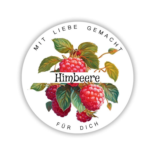 Sticker- Himbeere. Serie von 4, 5 oder 9 Stück. Aufkleber für- Marmelade, Konfitüre, Kompott, Sirup, Limonade, Likör, Gelee, Köstlichkeiten.