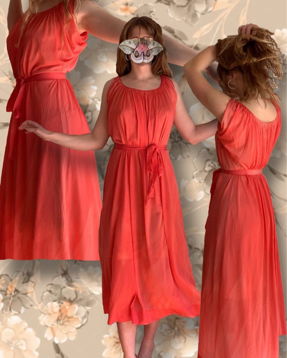 Coral Sheer Silky Greek Godess Dress