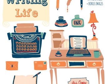 WRITING LIFE - Hand Drawn Clip Art Set Digital Graphics - Personal License