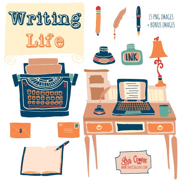 WRITING LIFE - Hand Drawn Clip Art Set Digital Graphics - Personal License