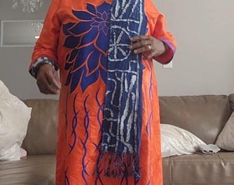 Authentic Bamileke Washable Ndop Scarf, Handwoven Cotton Indigo Dye Muffler
