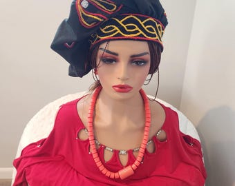 Traditional Toghu Bamenda Hat: Embroidered African Cameroon Cap (Unisex)