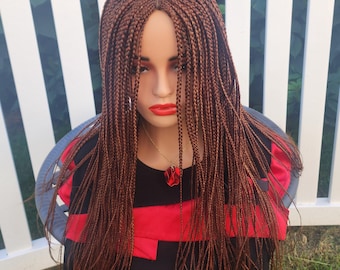 Braided Micro Twist Wig: Blond & Burgundy Senegalese Rasta, 20 Inches