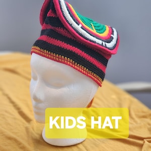 Cameroon African  tradional kids hat/Nigeria cap/ Igbo hat/ Bamenda hat/Bamileke hat/Kuffi Hat/ unisex hat/ for children aged 5 to 12.