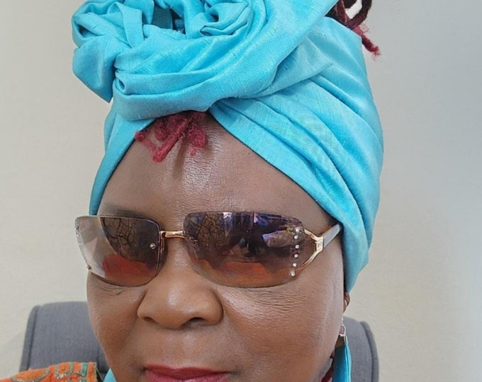 Featured listing image: African Wired Headband: Satin Boho Head Wrap, Flexible Scarf (114cm)