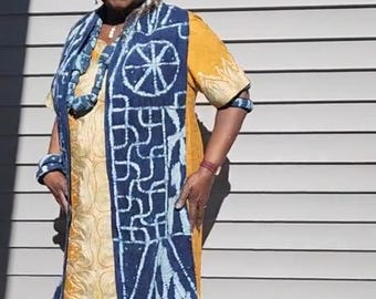 Traditional authentic Ndop Scarf:  Cameroon Cloth, Unisex Accessory