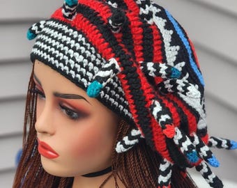 Handwoven  traditional Bamileke Hat: Cameroon Toghu, African  unisex  wool blend cap.
