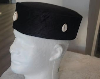 Igbo Chief Velvet Hat: Traditional African Cowrie Cap/Bamileke wedding Hat