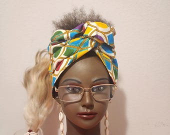 Handmade Kente Print Wired Headband: Cotton Boho Turban