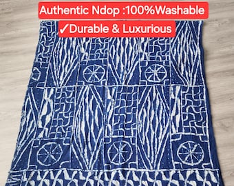 Authentic Bamileke Ndop Fabric: Handwoven Cotton, Indigo Dye, Washable Royal Textile