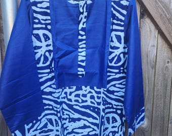 Handmade Men's Ndop Shirt: Bamileke Royal Blue Wedding Outfit