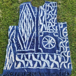 Cameroon traditional original Ndop/unisex Bamenda bouse/BAMILEKE authentic Ndop /hand woven Blue and white striped woven shirt.