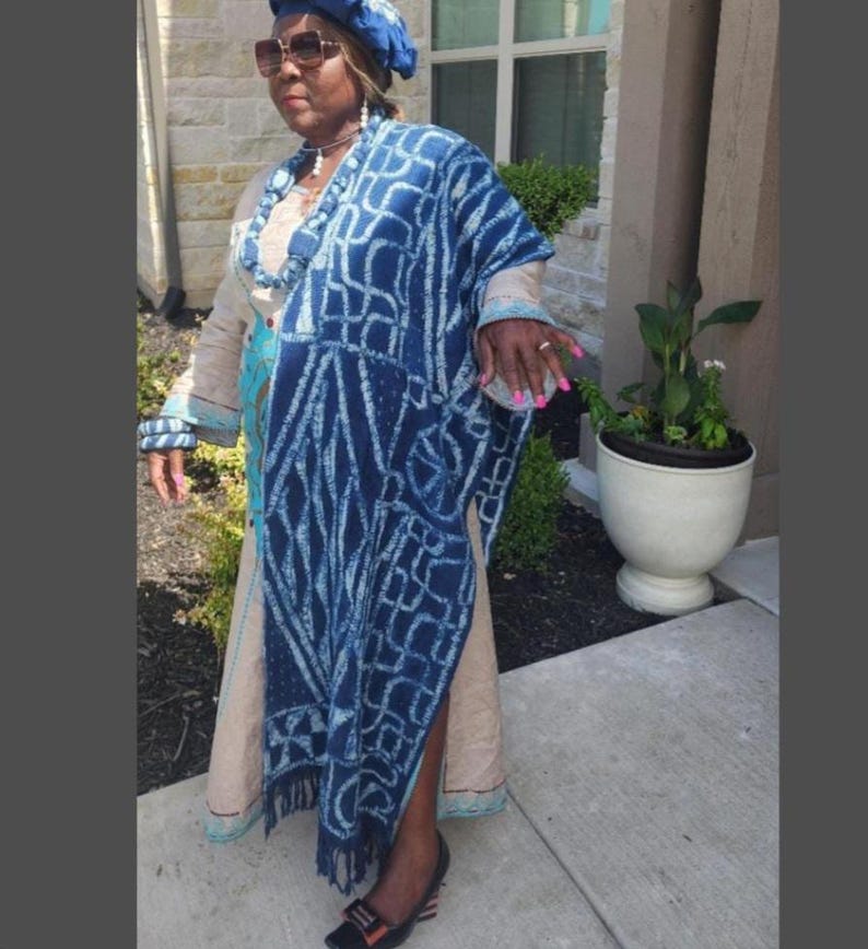 Authentic Bamileke Ndop Scarf | Handwoven Cotton Indigo Dye | African Heritage Wrap | Unisex immagine 7